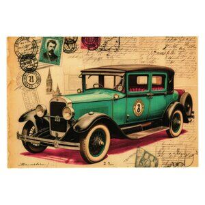 Vintage Car Art Print Classic Postcard Antique Illustration Design Man Cave Gift